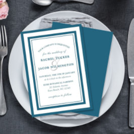 Modern Patina Blue & White Border Simple Wedding Inbjudningar