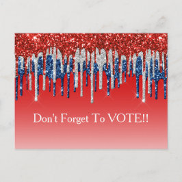 Modern Patriotic Glitter Drip Vote Reminder Vykort