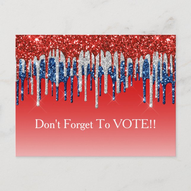 Modern Patriotic Glitter Drip Vote Reminder Vykort (Framsida)