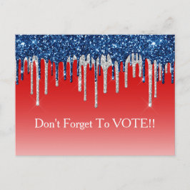 Modern Patriotic Glitter Drip Vote Reminder Vykort