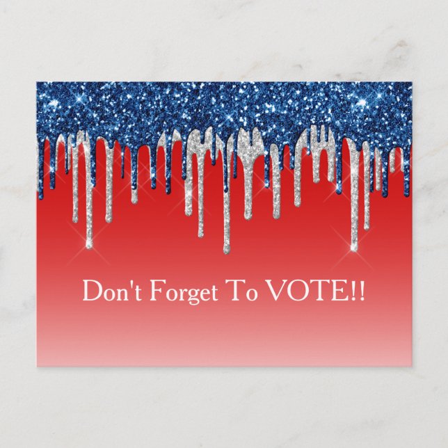 Modern Patriotic Glitter Drip Vote Reminder Vykort (Framsida)