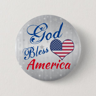 Modern Patriotic Heart Välsigna dig Amerika Knapp