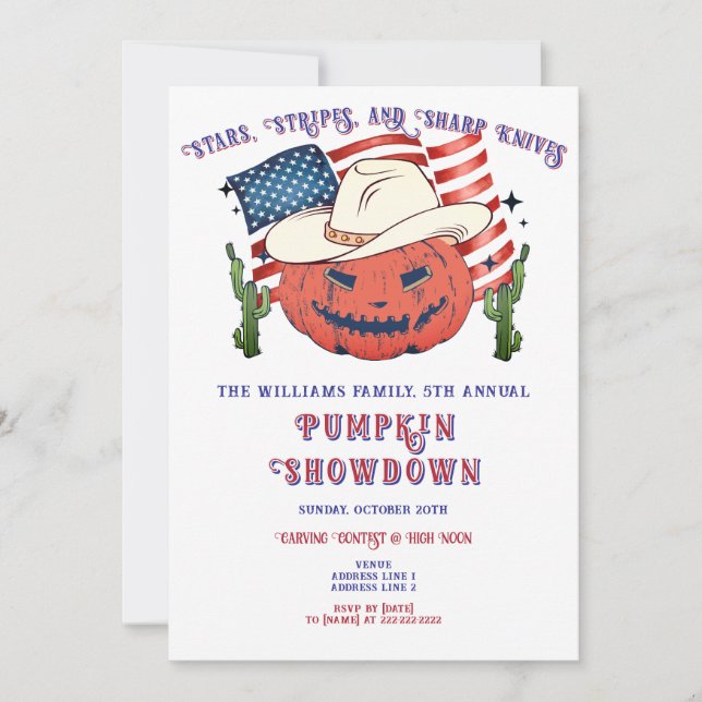 Modern Patriotic Pumpkin Showdown Halloween Inbjudningar (Framsida)
