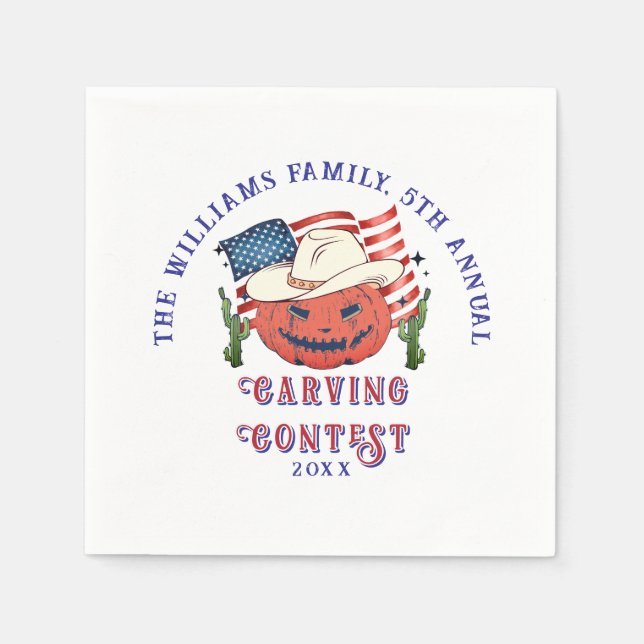 Modern Patriotic Pumpkin Showdown Halloween Pappersservett (Framsidan)