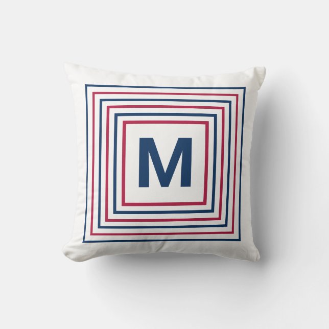 Modern Patriotic Red White och Blue Monogrammed Kudde (Framsida)