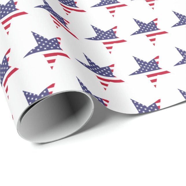 Modern Patriotic Stars och stripes Rött vitt blått Presentpapper (Rullad Hörn)