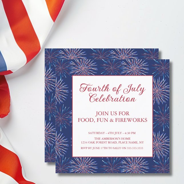 Modern patriotisk 4 juli Fireworks Party Inbjudningar (Personalize with your details via the template.)