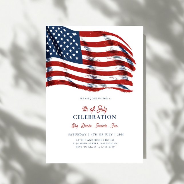 Modern patriotisk amerikansk flagg 4 juli-fest inbjudningar (Skapare uppladdad)