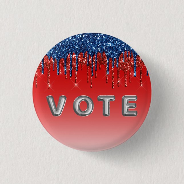 Modern patriotisk glitterdropp Röst Knapp (Framsida)