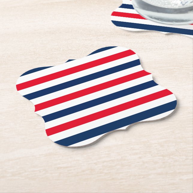 modern patriotisk rött vitt blått rand mönster underlägg papper (Vinklad)