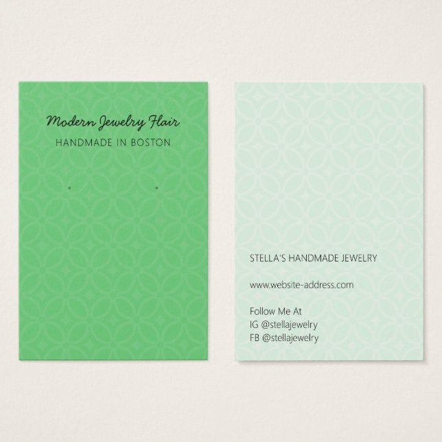 Modern Pattern Green Earring Display Card Visitkort (Framsida & baksida)