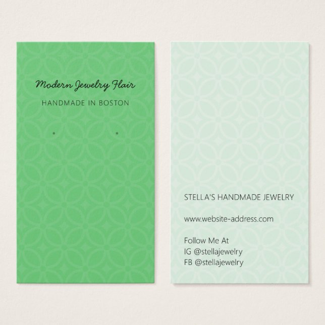 Modern Pattern Green Earring Display Card Visitkort (Framsida & baksida)