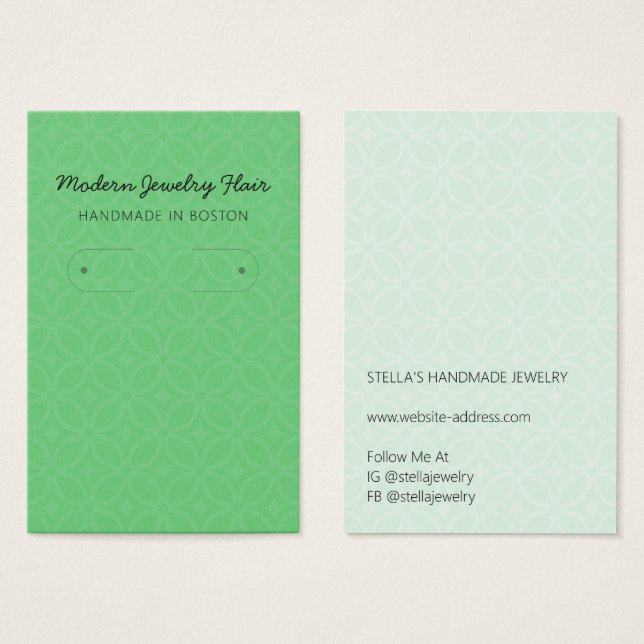 Modern Pattern Green Hoop Earring Display Card Visitkort (Framsida & baksida)