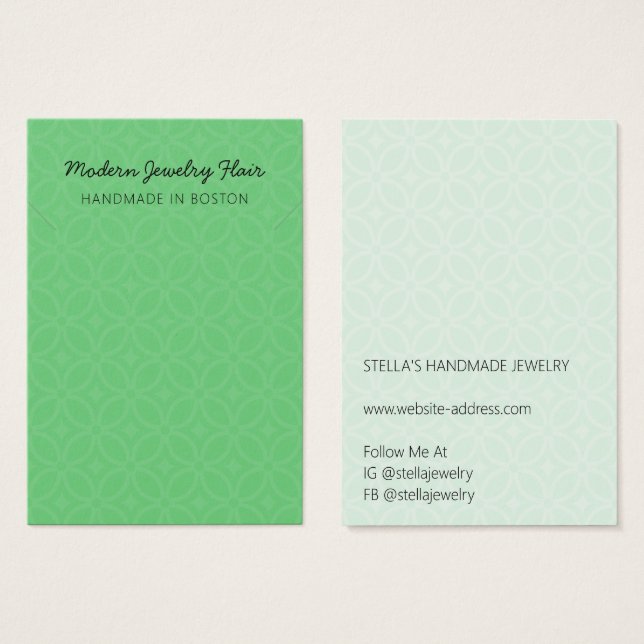 Modern Pattern Green Necklace Display Card Visitkort (Framsida & baksida)
