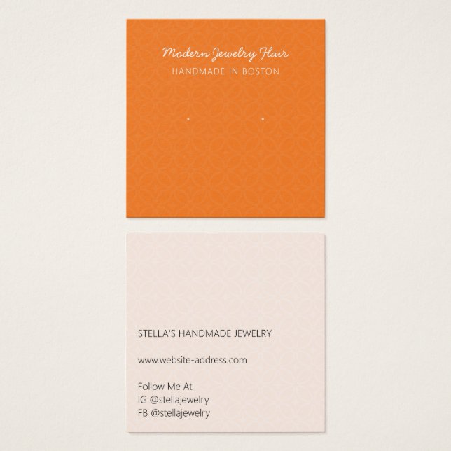 Modern Pattern Orange Earring Display Card Fyrkantigt Visitkort (Framsida & baksida)