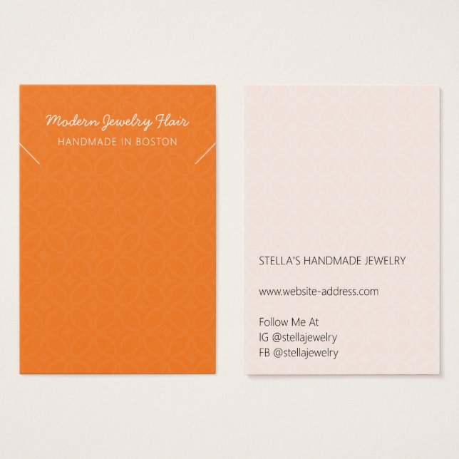 Modern Pattern Orange Necklace Display Card Visitkort (Framsida & baksida)