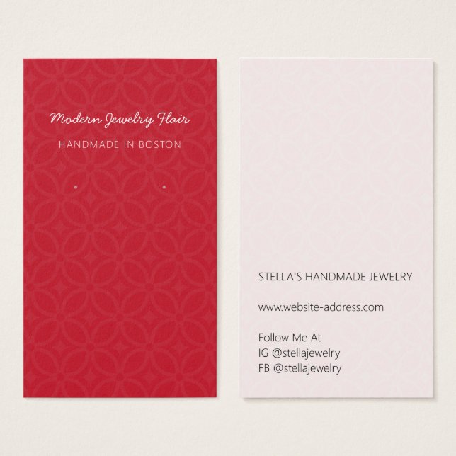Modern Pattern Red Earring Display Card Visitkort (Framsida & baksida)