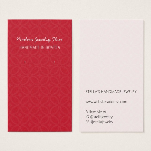 Modern Pattern Red Earring Display Card Visitkort (Framsida & baksida)