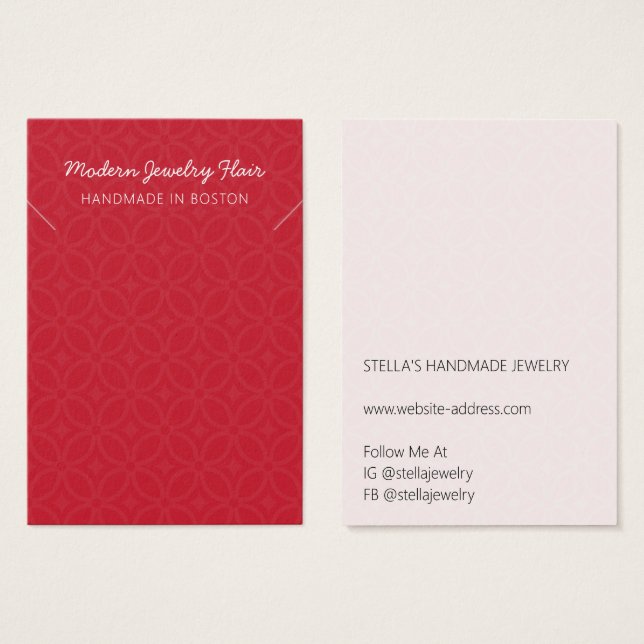Modern Pattern Red Necklace Display Card Visitkort (Framsida & baksida)