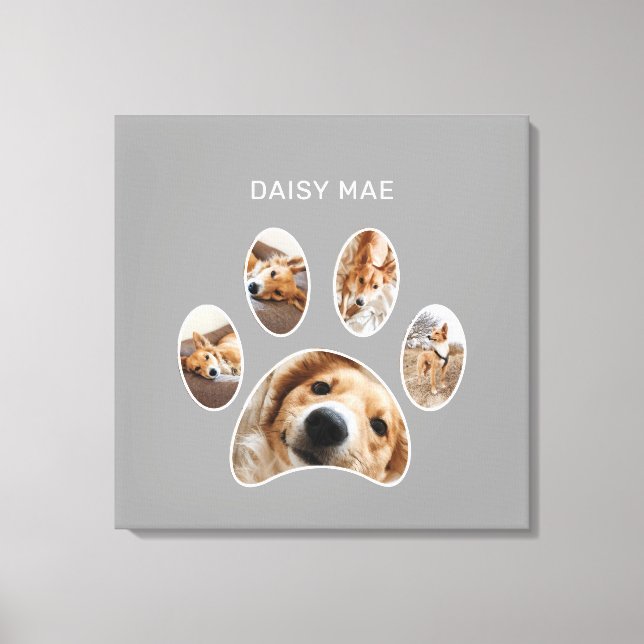 Modern Paw Print Anpassningsbar Pet Namn Photo Col Canvastryck (Framsida)