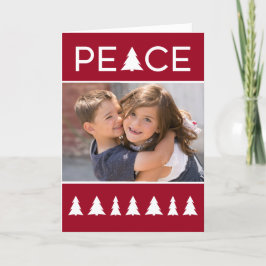 Modern Peace Burgundy White Träd med ditt foto Helgkort