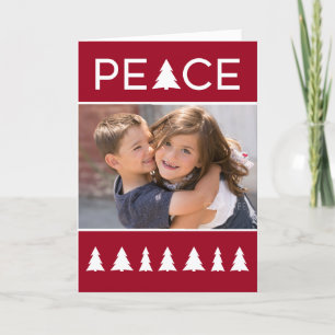 Modern Peace Burgundy White Träd med ditt foto Helgkort