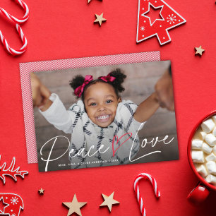 Modern Peace Heart Kärlek Helgdag Photo Card Julkort