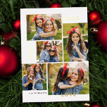 Modern Peace Joy Kärlek Anpassningsbar Färg Collag<br><div class="desc">Den här snyggten har fem fotokollage julkort med modern typografisk läsning,  PEACE,  JOY och KÄRLEK i äkta guld-folie över en vit bakgrund (färg kan anpassas till vilket färg som helst som du vill). Kortets baksida innehåller en passande faux foil Julgranar mönster över anpassningsbar färg (visas i vitt).</div>