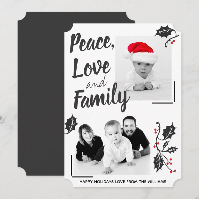 Modern Peace Kärlek and Family Helgdag Photo Card Inbjudningar (Fram/baksida)