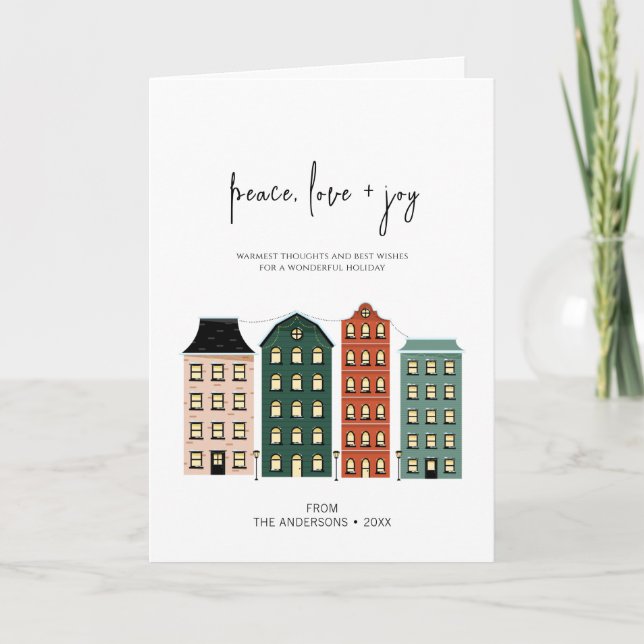 Modern Peace Kärlek & Joy Jul Town Helgdag Car Helgkort (Framsida)