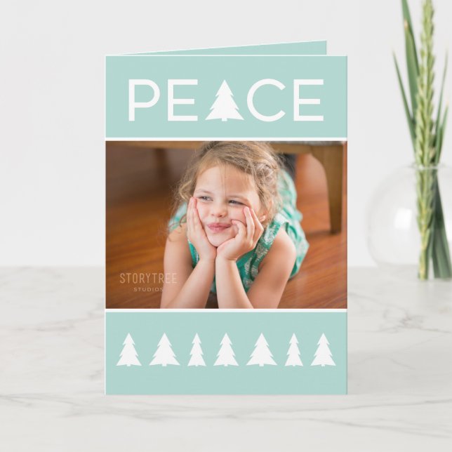 Modern Peace Mint Grönt White Träd Ditt foto Helgkort (Framsida)