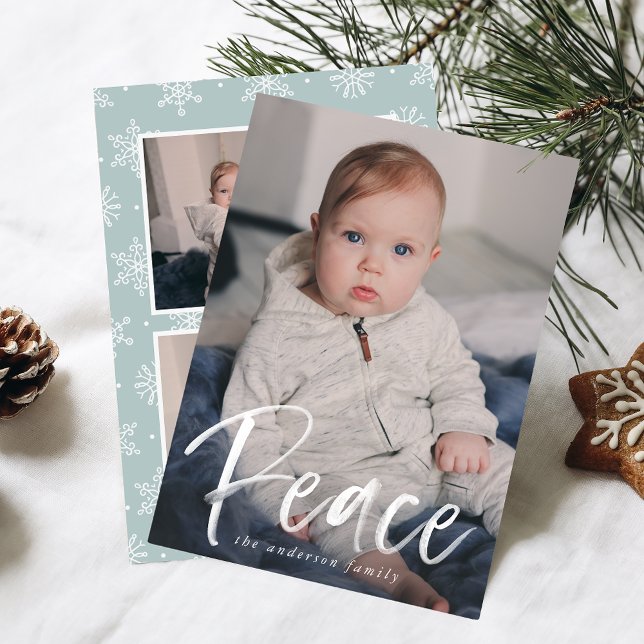 Modern Peace Script Ice Blue 3 Photo Julkort (Skapare uppladdad)