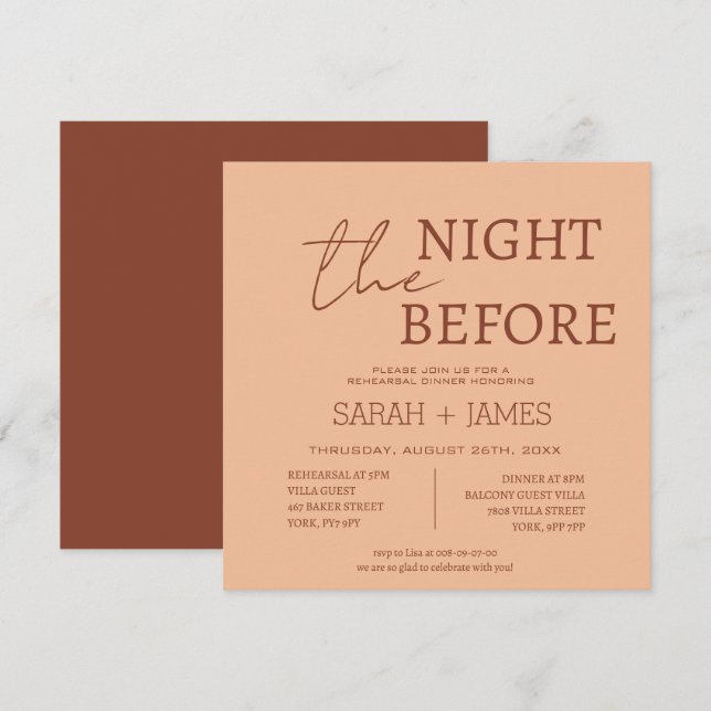 Modern Peach Beige Rehearsal Dinner Bröllop Square Inbjudningar (Fram/baksida)