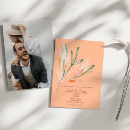 Modern Peach Blommigt - inbjudan till fotobröllop
