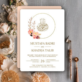 Modern Peach-Blommigten Kandrar muslimsk Bröllop Inbjudningar