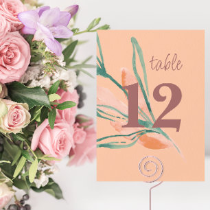 Modern Peach Botanical Bröllop Bordsnummer