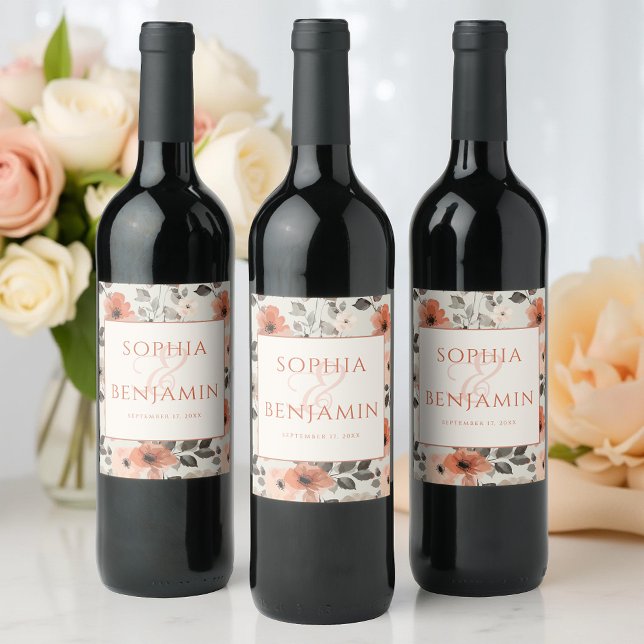 Modern Peach Bröllop Vinflaska Etikett (Skapare uppladdad)