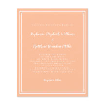 Modern Peach-budget - enkel inbjudan till bröllop