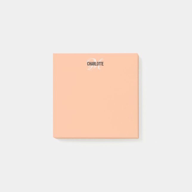 Modern peach buzz monogram namn post-it block (Framsida)