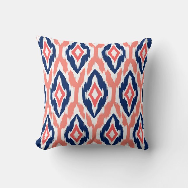 Modern peach coral navy Ikat Tribal Mönster 1a Kudde (Framsida)