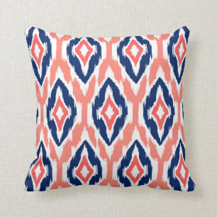 Modern peach coral navy Ikat Tribal Mönster 1a Kudde