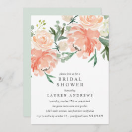 Modern Peach Coral Rosa Bouquet Möhippa Inv Inbjudningar