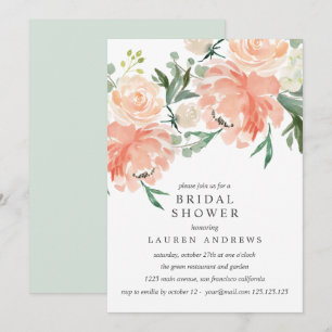Modern Peach Coral Rosa Bouquet Möhippa Inv Inbjudningar