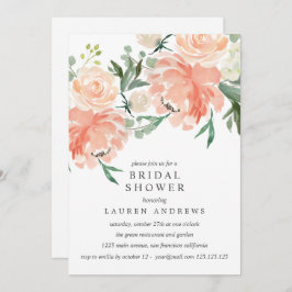 Modern Peach Coral Rosa Bouquet Möhippa Inv Inbjudningar