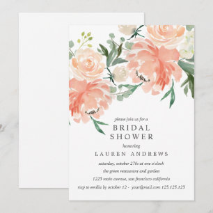 Modern Peach Coral Rosa Bouquet Möhippa Inv Inbjudningar