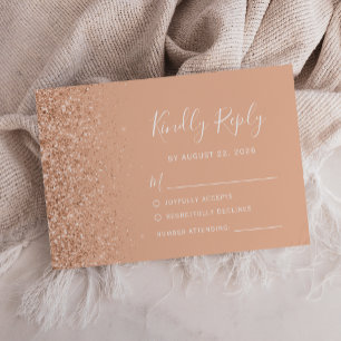 Modern Peach Faux Glitter Kant Bröllop OSA Kort