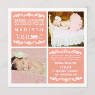 Modern Peach Flicka Sip & Se Party-fotokort Inbjudningar