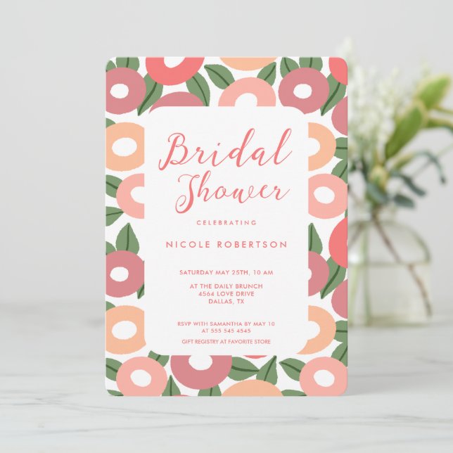 Modern Peach Flowers Inbjudningskort för möhippan (Stående Fram)