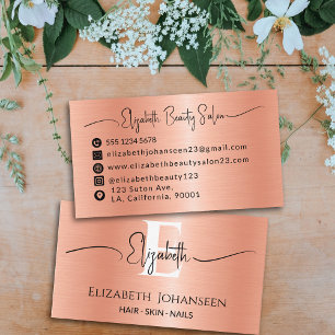 Modern Peach Fuzz Brushed Metall Girly Monogrammed Visitkort