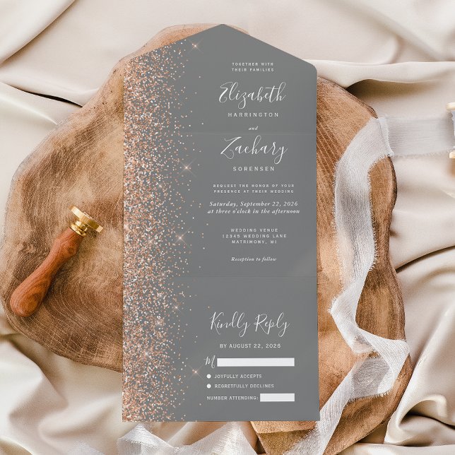 Modern Peach Glitter Grå Bröllop (Skapare uppladdad)